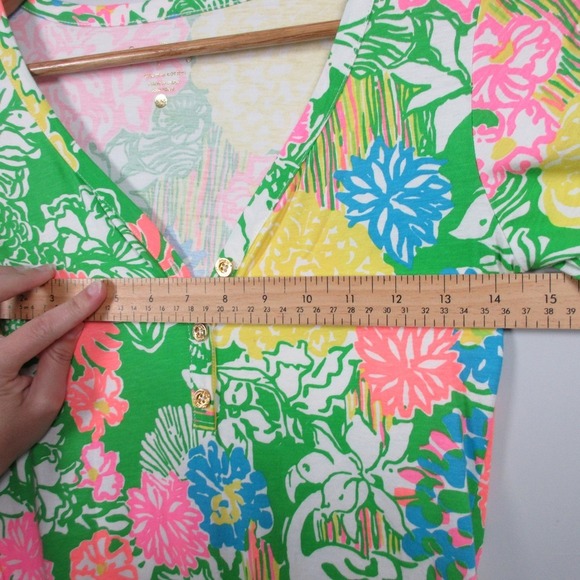 Lilly Pulitzer Floral V-Neck Shift Dress XXS Green 100% Pima Cotton Resort 192 - Picture 8 of 10